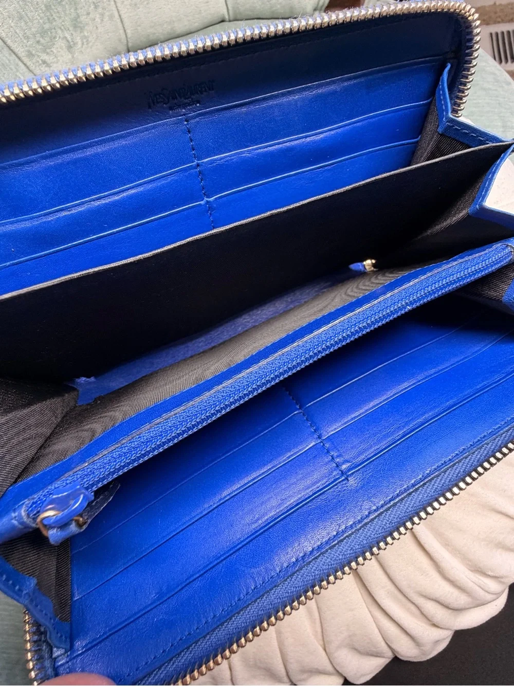 Saint Laurent Electric Blue Patent Zip-Around Wallet